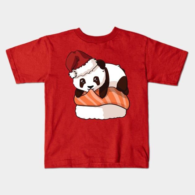 Panda Salmon Sushi Christmas Kids T-Shirt by Myanko